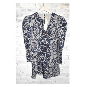 Ulla Johnson Navy and White Floral Long-Sleeve Dress